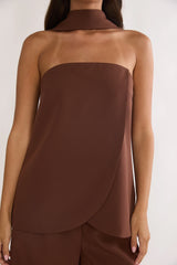 Florene Strapless Split Scarf Top Chocolate