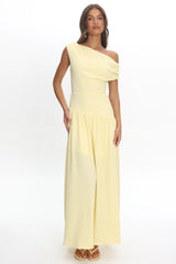 Kloe Asymmetric Shoulder Textured Maxi Dress Butter