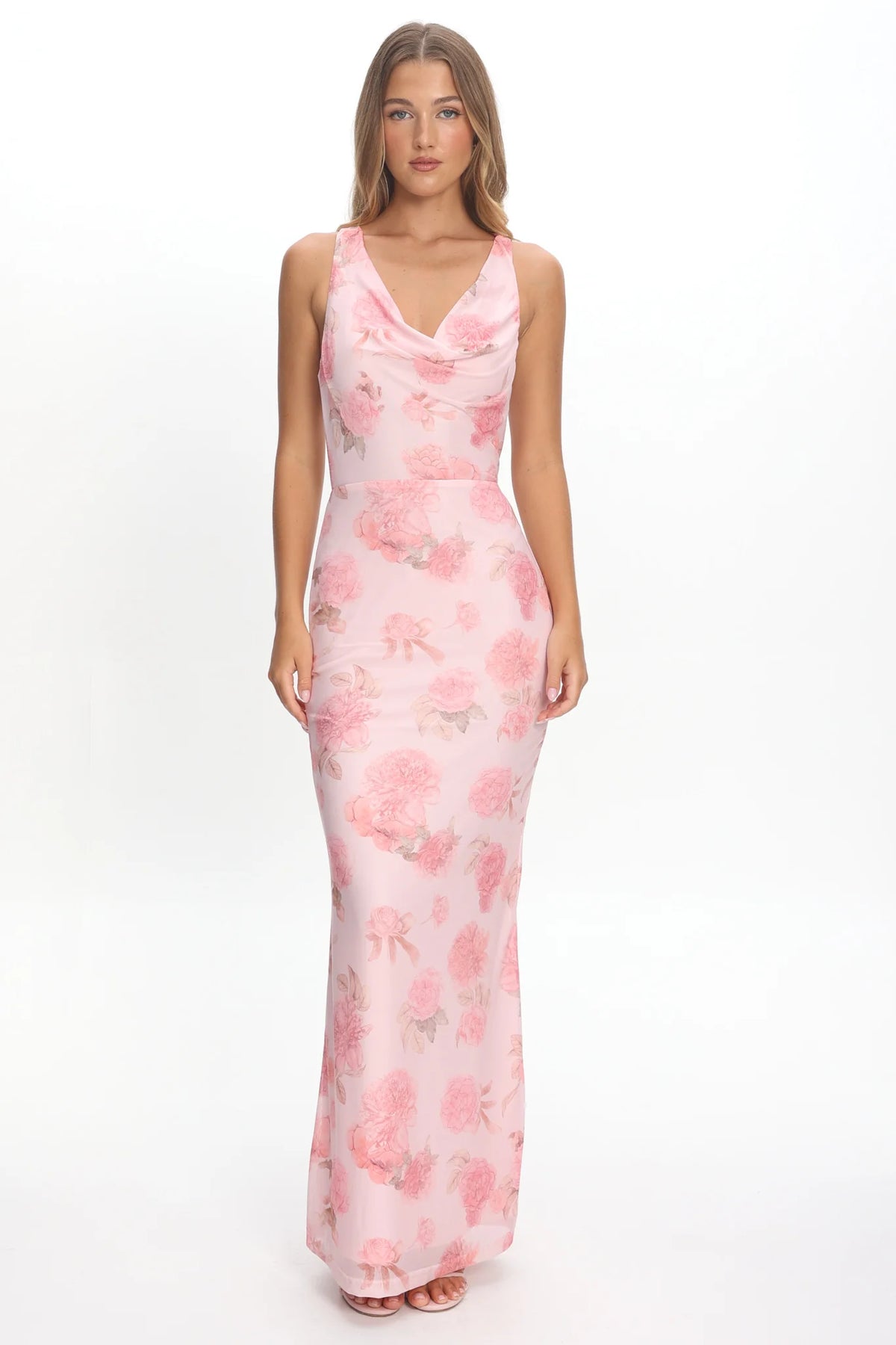Callora Criss-Cross Back Maxi Dress Floral Pink