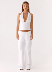 Josephina Linen Halter Top - White