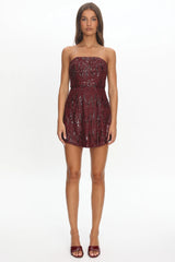 Entered The Chat Strapless Mini Dress Sequin Wine