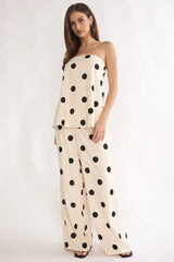 Loraya Wide Leg Pleat Pants Polka Dot Beige/Black