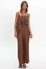 Darylyn Asymmetric Ruffle Jumpsuit Chocolate