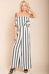 Posh Pin Stripe Ruffle Jumpsuit White
