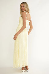 Dahlin Frill Strap Lace Overlay Maxi Dress Butter