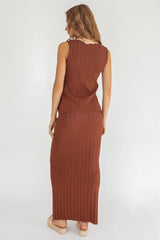 Kimora Ribbed Knit Maxi Skirt Brown
