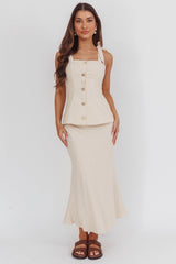 Post It Tied Shoulder Button Front Top Cream