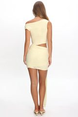 Moonlit Magic Asymmetric Neckline Mini Dress Yellow
