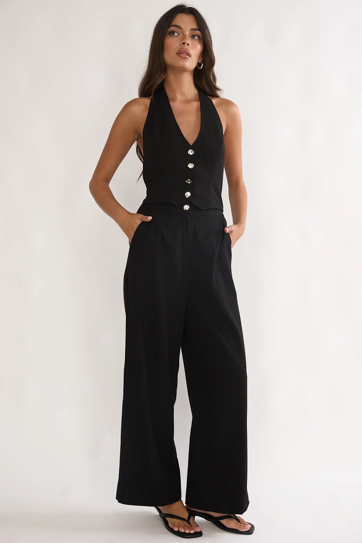 Ambrin Halterneck Button Jumpsuit Black