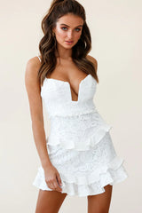 James Tiered Frill Mini Dress Lace White